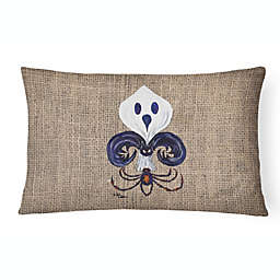 Caroline's Treasures Halloween Ghost Bat and Spider Fleur de lis on Faux Burlap Canvas Fabric Decorative Pillow 12 x 16