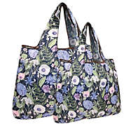 Wrapables Large & Small Foldable Tote Nylon Reusable Grocery Bags, Set of 2, Lavender Bouquet