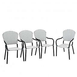 Costway Set of 4 Patio Rattan Stackable Dining Chair with  Armrest for Garden-White