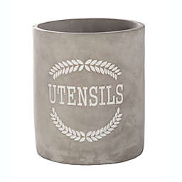Urban Trends Collection Cement Round Utensils Holder with Engraved Design Shiny Finish Gray