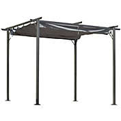 Outsunny 10&#39; x 10&#39; Retractable Patio Gazebo Pergola with UV Resistant Outdoor Canopy & Strong Steel Frame Grey