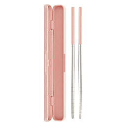 Juvale Stainless Steel Travel Chopsticks with Case, Portable Kitchen Utensils, Reusable (Pink)