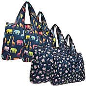 Wrapables Large & Small Foldable Nylon Reusable Bags, Set of 4, Love Animals Flamingo