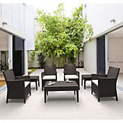 Luxury Commercial Living 7-Piece Brown Patio Casual Seating Set with Sunbrella White Cushion 36"