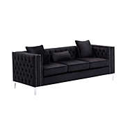Saltoro Sherpi Joni 86 Inch Sofa, Chesterfield Design, Deep Button Tufting, Black Velvet -