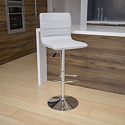 Flash Furniture Modern White Vinyl Adjustable Bar Stool with Back, Counter Height Swivel Stool with Chrome Pedestal Base