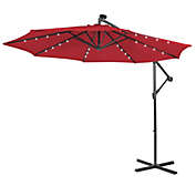 Slickblue 10 Feet Patio Solar Powered Cantilever Umbrella with Tilting System-Red