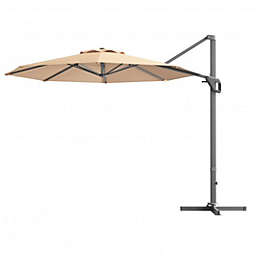 Costway 11 ft Patio Offset Umbrella with 360° Rotation and Tilt System-Beige