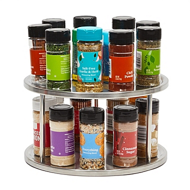 Juvale Two Tier Rotating Kitchen Organizer, Lazy Susan Spice Rack, Pantry Turntable Storage, (Stainless Steel, 10.5" Diameter). View a larger version of this product image.
