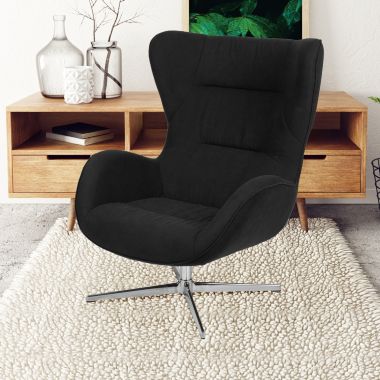 Flash Furniture Rally Black Fabric Swivel Wing Chair. View a larger version of this product image.