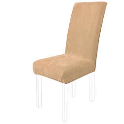 PiccoCasa 1 Piece Stretch Spandex Velvet Dining Room Chair Seat Slipcover, Camel Color