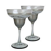 Crafted Creations Set of 2 Clear Pewter Vine Hand Painted Margarita Drinking Stemware Glasses 7"