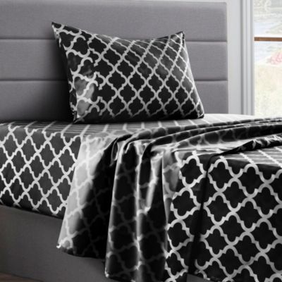 Lux Decor Collection Microfiber Bed Sheets Set, Deep Pocket Twin XL Sheet, Fitted Sheet, Flat Sheet & Pillowcases Bedding Set- Black White