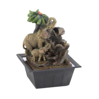 Zingz & Thingz 10" Black and Brown Elephant Family Lighted Tabletop Fountain