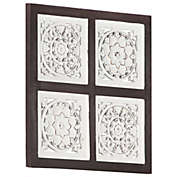 Home Life Boutique Hand-Carved Wall Panel MDF 15.7"x15.7"x0.6" Brown and White