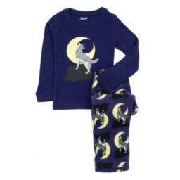 Leveret Kids Cotton Top and Fleece Pants Pajamas Wolf