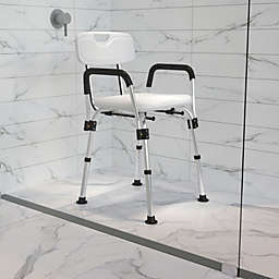 Emma and Oliver 300 Lb. Capacity Adjustable White Bath & Shower Chair with Depth Adjustable Back