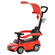 Aosom 3 in 1 Push Cars for Toddlers Ride on Push Car Stroller Sliding Walking Car with Sun Canopy Horn Sound Safety Bar Cup Holder Ride on Toy for 12-36 Months, Red