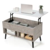 Slickblue Mid-Century Lift-Top Coffee Table Sofa Laptop Desk in Grey Wood White Top Finish