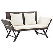 Stock Preferred 69.3" Brown Poly Rattan Garden Bench with Cushions