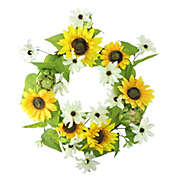 Select Artificials Yellow Sunflower and Cream White Daisy Artificial Floral Christmas Wreath - 22-Inch, Unlit