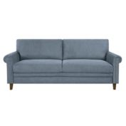 Lazzara Home Dadeville 79 In. Wide Rolled Arm Textured Fabric Upholstery Traditional Straight Sofa With Nailheads In Blue