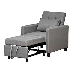 HOMCOM Convertible Sofa Lounger Chair Bed Multi-Functional Sleeper Recliner with Tufted Upholstered Fabric, Adjustable Angle Backrest, and Pillow, Grey