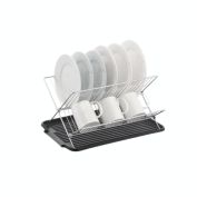 17 in. X Shaped Stainless Steel 2-Tier Dish Rack with Utensil and Cutting Board Holder for Kitchen Counter