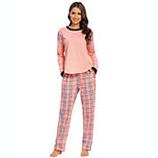 cheibear Women&#39;s 65% Polyester 35% Cotton Lounge Sleepwear, Round Neck Nightwear Pajama Set with Pants, Small Pink