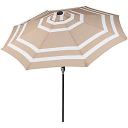 Sunnydaze Solar Patio Umbrella with Tilt Crank 9ft Aluminum - Beige Stripe