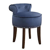 Hillsdale Furniture Lena Wood and Upholstered Vanity Stool, Espresso with Blue Velvet