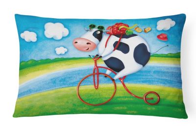 Caroline&#39;s Treasures Cow riding Bicycle Canvas Fabric Decorative Pillow 12 x 16