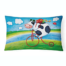 Caroline's Treasures Cow riding Bicycle Canvas Fabric Decorative Pillow 12 x 16