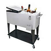 Inq Boutique Outdoor 80QT Rolling Party Iron Spray Cooler Cart Ice Bee Chest Patio Warm Shelf