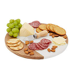 Juvale Round Marble and Wood Cutting Board, Cheese Charcuterie Serving Tray for Appetizers, Tapas, Meat, 11 Inches
