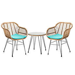Karat Home Behistun 3 Piece Rattan Seating Group with Cushions in Teal