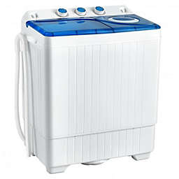 Costway 26lbs Portable Semi-Automatic Twin Tub Washing Machine with Drain Pump-Blue