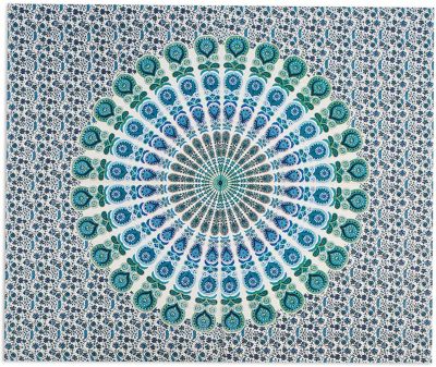 Americanflat Mandala Tapestry Wall Hanging - Boho Hippie Indie Colorful Decoration Artwork Blanket for Living Room, Bedroom, or College Dorm - Handcrafted in India 100% Cotton, 90x102 Aqua Purple