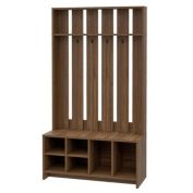Saltoro Sherpi 68 Inch Hall Tree with Shoe Bench, 4 Hooks, 6 Open Compartments, Mahogany-