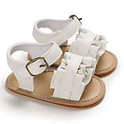 Laurenza&#39;s Baby Girls White Leather Ruffle Sandals