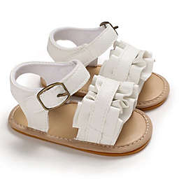 Laurenza's Baby Girls White Leather Ruffle Sandals