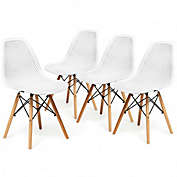 Costway-CA 4 Pcs Modern Plastic Hollow Chair Set with Wood Leg-White