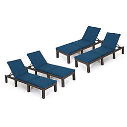 Contemporary Home Living Set of 4 Blue and Brown Outdoor Patio Chaise Lounges 76.5