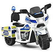 Costway 6V Kids Ride On Police Motorcycle Trike 3-Wheel, White