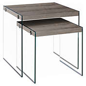 Monarch Specialties I 3053 Nesting Table - 2pcs Set / Dark Taupe / Tempered Glass