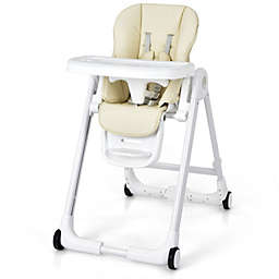 Slickblue Baby Folding Convertible High Chair with Wheels and Adjustable Height-Beige