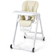Slickblue Baby Folding Convertible High Chair with Wheels and Adjustable Height-Beige