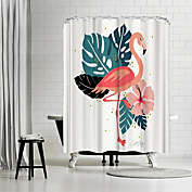 Americanflat 71" x 74" Shower Curtain, White Tropical Flamingos 1 by Cat Coquillette