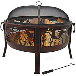 Sunnydaze Pheasant Hunting Fire Pit with Spark Screen - 30-Inch