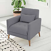 Emma and Oliver Coda Gray Fabric Upholstered Mid-Century Modern Arm Chair with Tufted Seat and Back, Pocket Spring Support and Wooden Legs